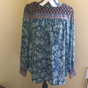 LOFT Maternity Blue Floral Long Sleeve Blouse